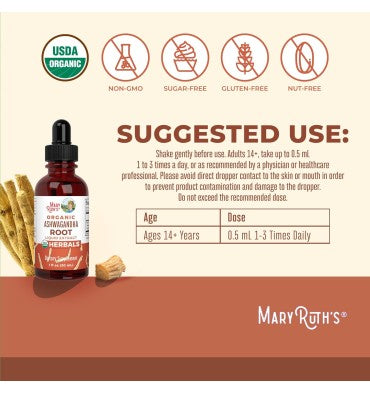 MaryRuth's, Extracto de Raíz de Ashwagandha orgánico, sin alcohol. 30 ml.