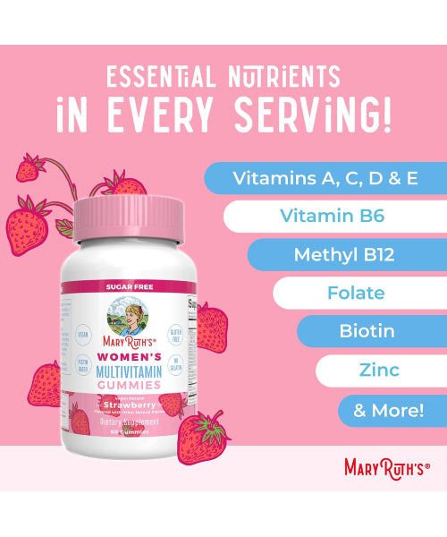 Mary Ruth´s, Multivitamínico para Mujer, sabor Fresa, sin azúcar. 60 gomitas.