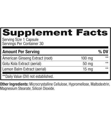 Focus Adaptógeno Ginseg, Gotu Kola y Lemon Balm. 30 caps