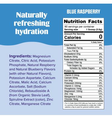Electrolitos Veganos Sin Azúcar, Sin Calorías, sabor Frambuesa Azul