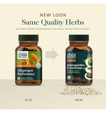 Gaia Herbs, Raíz de Ashwagandha y Cordiceps Orgánico. 60 Vcaps