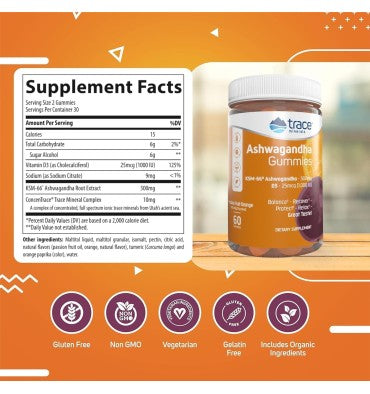 Trace Minerals, Ashwagandha 300 mg. sabor Passion Fruit. 60 gomitas
