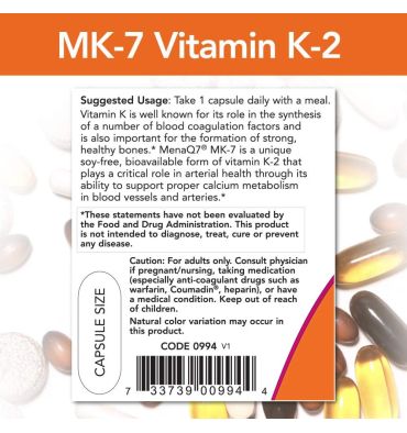 Vitamina MK7 y K2 100 mcg. 60 vcaps