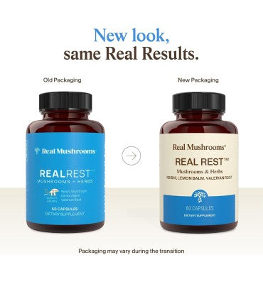 "Real Rest"; Hongo Orgánico Reishi, Lemon Balm y Valeriana. 60 caps