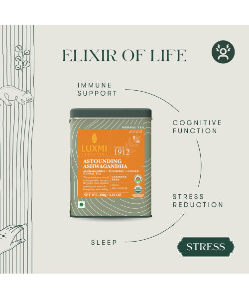 Luxmi, Té de Ashwagandha con Cúrcuma y Hierbas Orgánicas. 25 y 50 bolsitas.