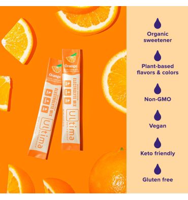 Electrolitos Veganos Sin Azúcar, Sin Calorías, sabor Naranja.