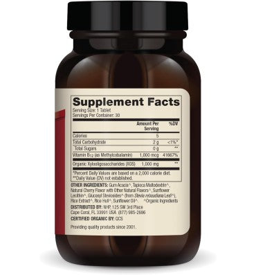 Vitamina B12, orgánica, masticable, sabor Cereza. 30 tabs.