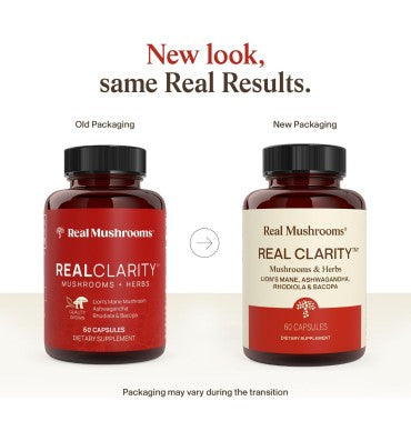 "Real Clarity"; Hongos Orgánicos Lion`s Mane, Ashwagandha, Rhodiola y Bacopa. 60 caps