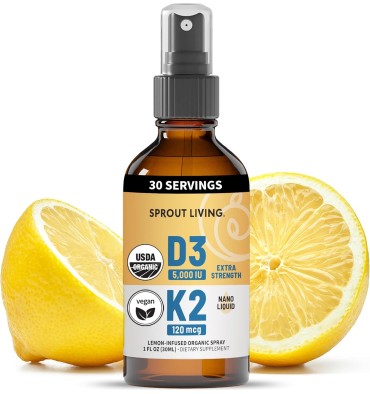 Vitamina D3 (5,000 iu) y K2 líquida sabor limón. 60 ml.