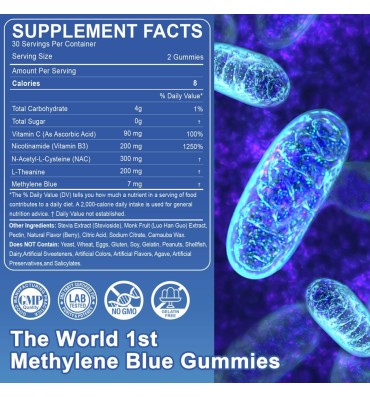 Azul de Metileno Grado farmacéutico. en Gomitas. 60 cont.