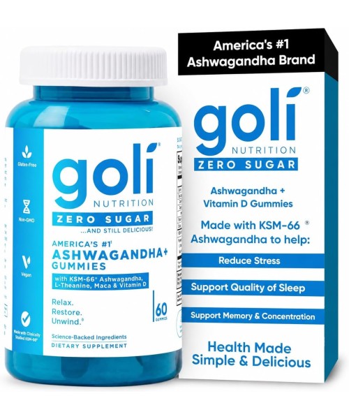 Goli, Ashwagandha sin Azúcar y Hierbas. 60 gomitas