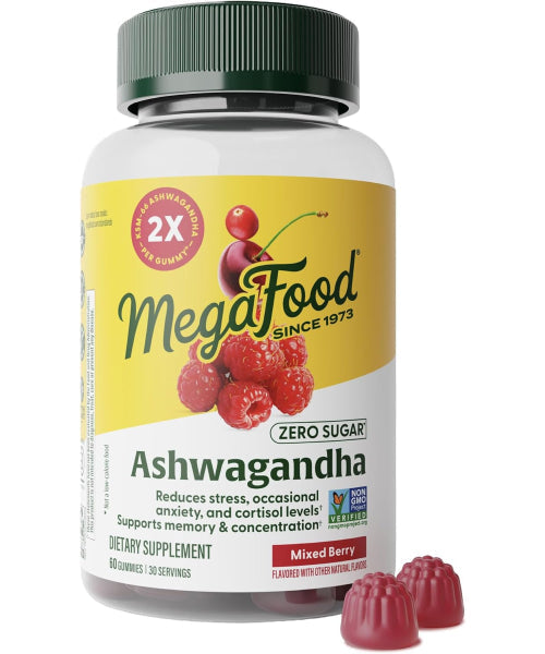 MegaFood, Ashwagandha KSM 66 sabor mixto de Bayas. 60 gomitas