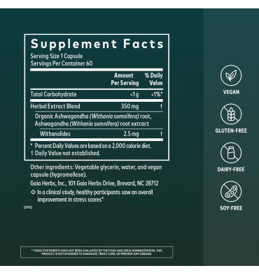Gaia Herbs, Raiz de Ashwagandha. 60 Vcaps