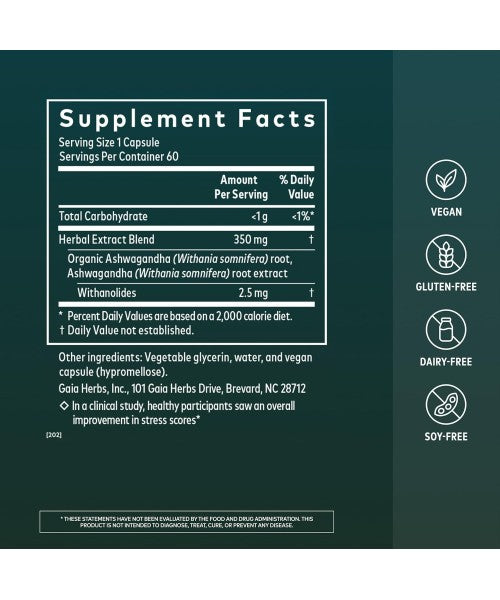 Gaia Herbs, Raíz de Ashwagandha. 60 cápsulas líquidas