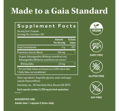 Gaia Herbs, Raíz de Ashwagandha. 30 cápsulas líquidas