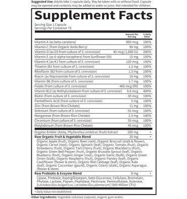 Multivitamínico Raw One Hombre, 1 Diario. Energía, Próstata. 75 Vcaps