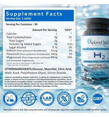 Xpandage H2 Hidrógeno Molecular con Magnesio, Potasio y Sodio. 90 tabs