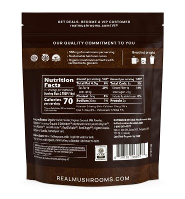 "5 Defenders Hot Chocolate"; Mezcla de Hongos Orgánicos Sin Endulzar. 240 gr.