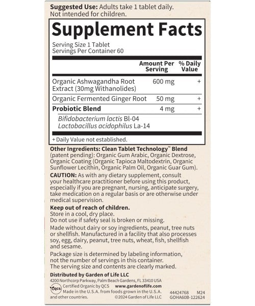 Garden of Life Organics, Ashwagandha. 60 Vtabs