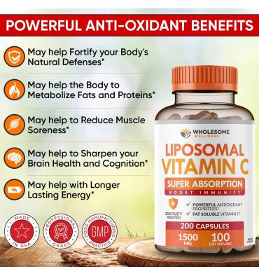 Vitamina C Liposomal 1500 mg, 200 tabs.
