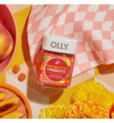 OLLY, Prebiotic and Probiotic, soporte sistema Digestivo sabor Durazno. 30 y 60 gomitas