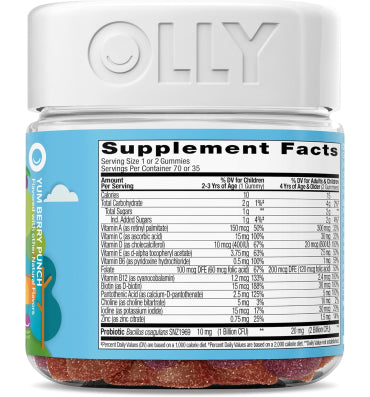 OLLY, Kids Multi and Probiotics, edades +2, sabor Berries. 70 y 100 gomitas