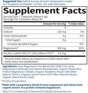 Magnesio Quelado en Polvo sabor Frambuesa Limón. 198.4 gr.