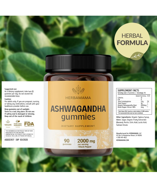 Herbamama, Ashwagandha con Pimienta Negra sabor Plátano. 90 gomitas