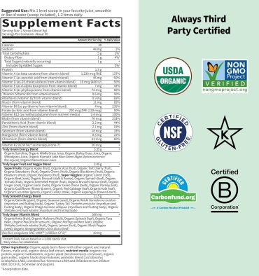 Organic Greens con Hongos, Probióticos y Vitaminas sin sabor. 270 gr.