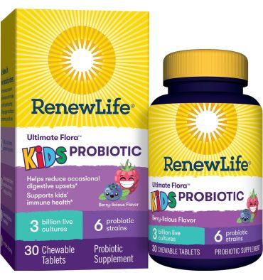 Probióticos para Niños Ultimate Flora sabor Berries 3 billiones. 30 tabs masticables