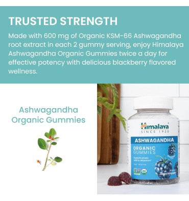 Himalaya, Ashwagandha Orgánica KSM-66 sabor Mora. 60 Gummies