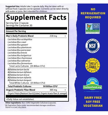Probióticos para Hombre 50 billiones. 30 Vcaps.