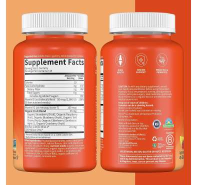 Vitamina D3 y K2, Salud Osea e Inmune. 45 gomitas