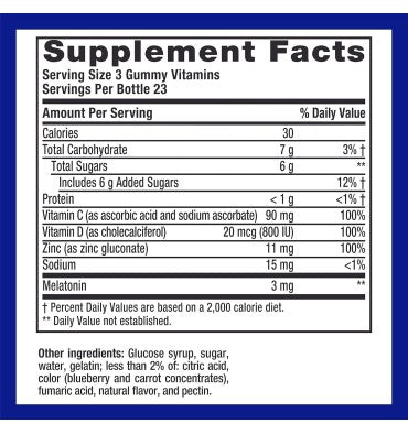 Gomitas de Zinc, Vitamina C, D y Melatonina sabor mora.