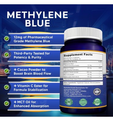 Azul de Metileno grado Farmacéutico 12 mg. 60 caps