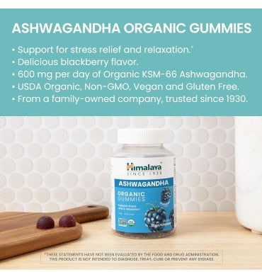 Himalaya, Ashwagandha Orgánica KSM-66 sabor Mora. 60 Gummies