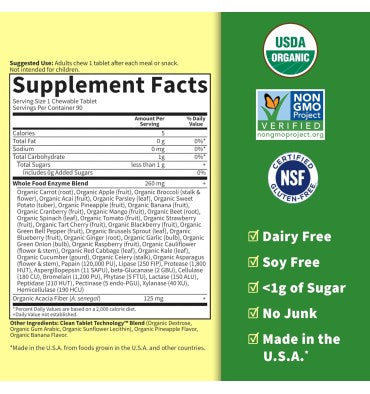 Enzimas Masticables,Orgánicas 90 tabs.