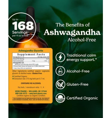 Herb Pharm, Ashwagandha Orgánica líquida. 2 tamaños