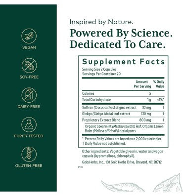 Nootropic Focus Brain Health Support Supplement. 40 Vcaps