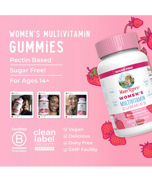 Mary Ruth´s, Multivitamínico para Mujer, sabor Fresa, sin azúcar. 60 gomitas.
