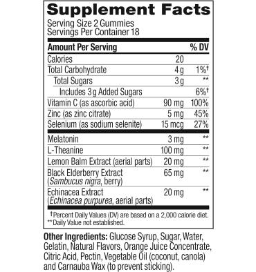 Immunity Sleep, Melatonina (3 gr)  Elderberry y Echinacea. 36 gomitas