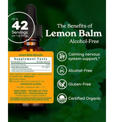 Herb Pharm, Bálsamo Lemon Balm libre de alcohol. 2 opc