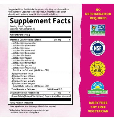 Probióticos para Mujer 50 billiones. 30 vcaps