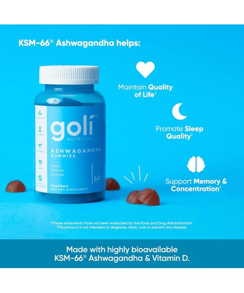 Goli, Ashwagandha y Vitamina D3. 60 Gomitas