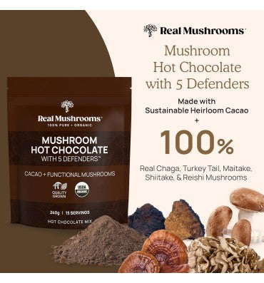 "5 Defenders Hot Chocolate"; Mezcla de Hongos Orgánicos. 240 gr.