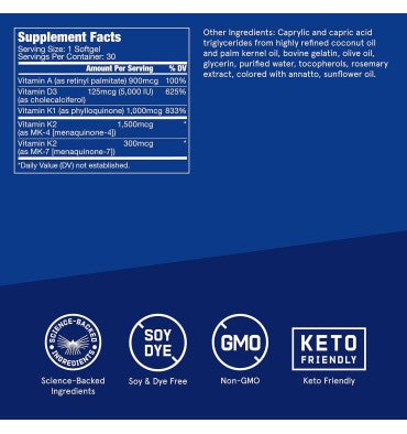 Vitamina A, D y K. Corazón, Inmunidad y Huesos. 30 caps.