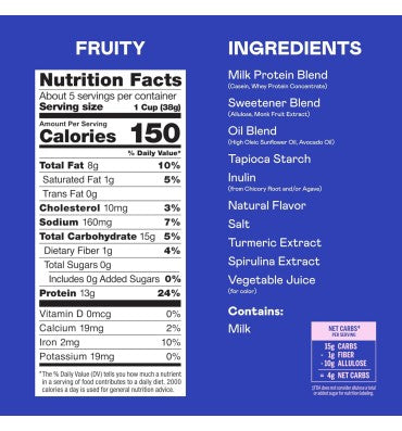 Cereal alto en Proteína de Whey, sin Azúcar Fruit Flavored. 2 bolsas