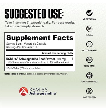 Nutrabio, Ashwagandha KSM 66 600 mg. 2 tamaños