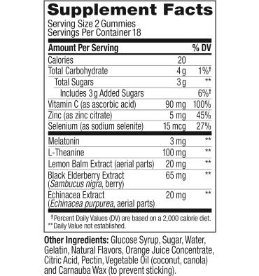 Immunity Sleep, Melatonina (3 gr)  Elderberry y Echinacea. 36 gomitas