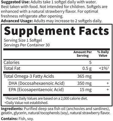 Omega 3 para Mamá Prenatal, DHA, EPA, sabor Fresa, 1 diaria. 30 csuaves